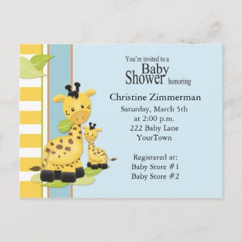 Baby Giraffe Baby Shower Invitation Postcard by mybabybundles at Zazzle