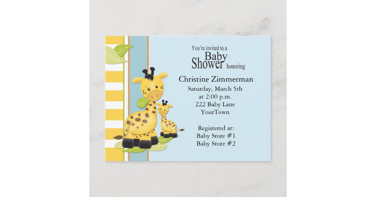 Baby Giraffe Baby Shower Invitation Postcard | Zazzle