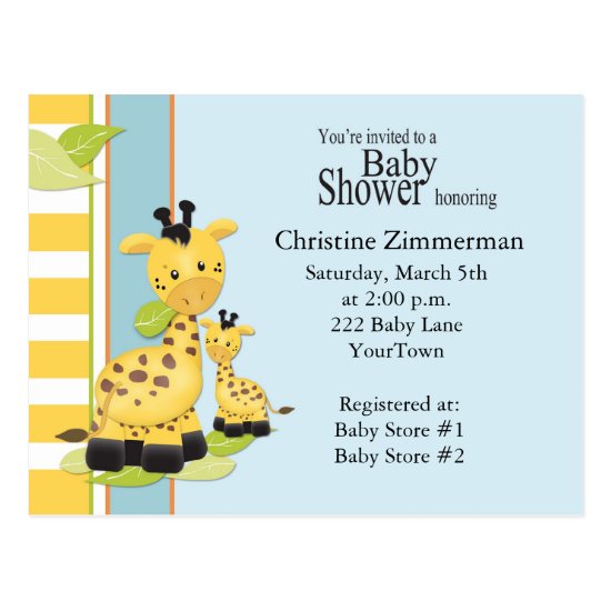 Baby Giraffe Baby Shower Invitation Postcard