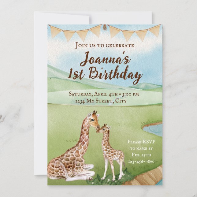 Baby Giraffe Birthday Invitation (Front)