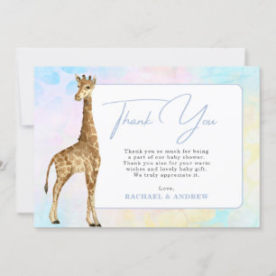 Baby Giraffe Blue Baby Shower Thank You Card