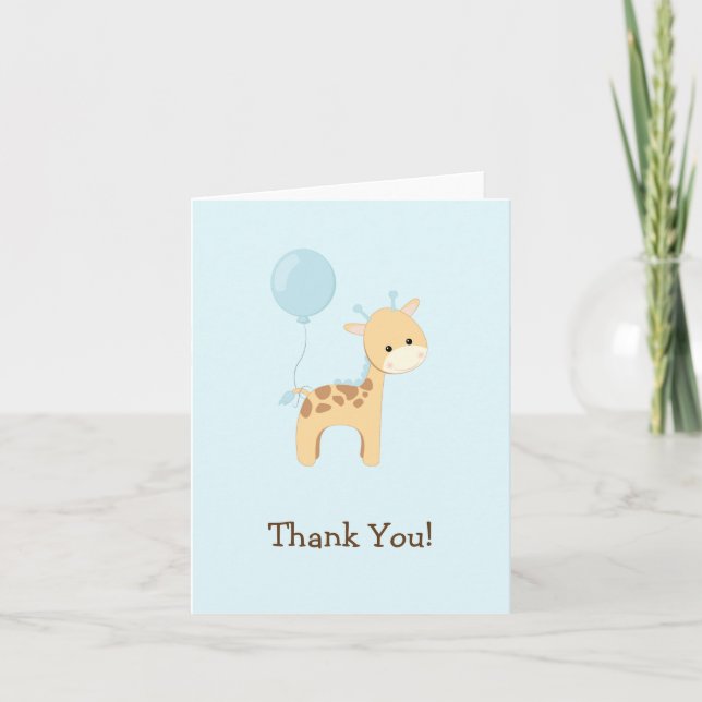 Baby Giraffe, Blue, Jungle Animal Thank You (Front)