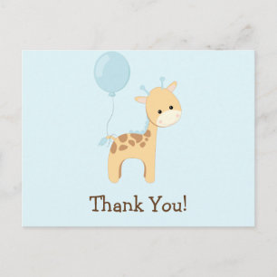 Baby Giraffe, Blue, Jungle Animal Thank You Postcard