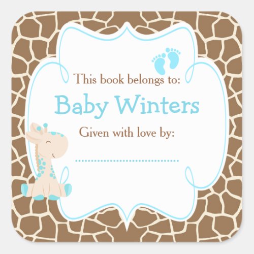 Baby Giraffe Blue Shower Bookplate