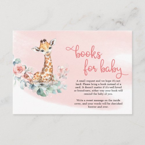 Baby giraffe blush flowers eucalyptus book request enclosure card