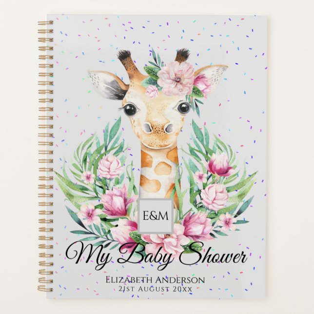 Baby Giraffe Boho Flowers Mother to Be Planner (Front)