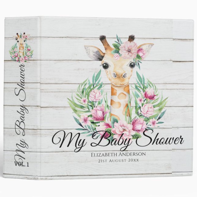 Baby Giraffe Boho Flowers Mother to Be Planner 3 Ring Binder (Front/Spine)