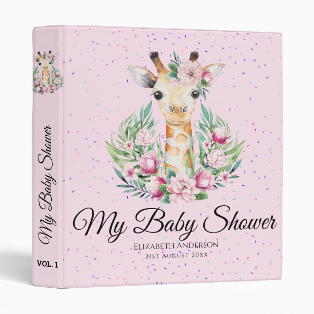 Baby Giraffe Boho Flowers Mother to Be Planner 3 Ring Binder (Front/Spine)