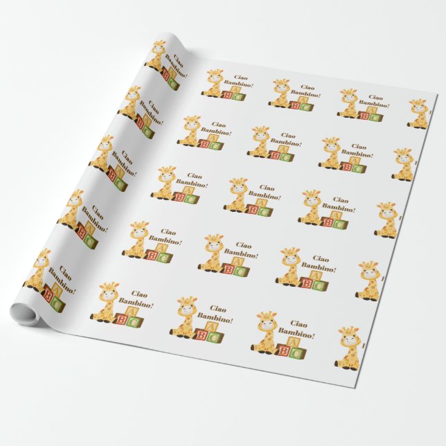 Baby Giraffe Boy Blocks Italian Nursery Newborn Wrapping Paper (Unrolled)