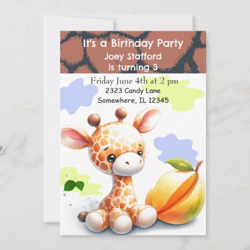 Baby Giraffe Colorful Birthday Invitation