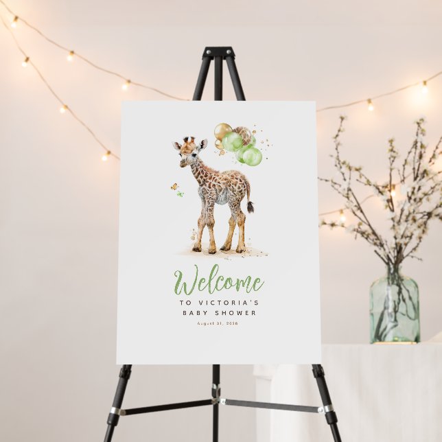 Baby Giraffe Cute Modern Green and Brown Welcome Foam Board (In Situ (Stand))