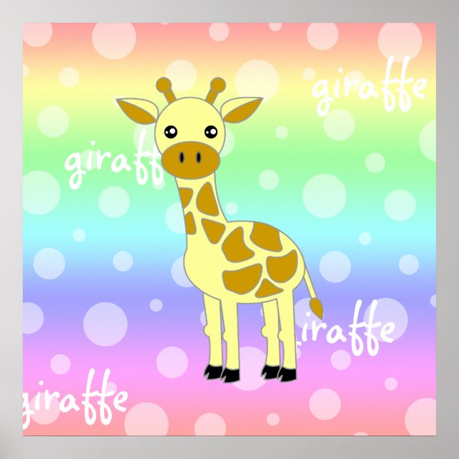 Baby Giraffe Cute Rainbow Poster / Print (Front)