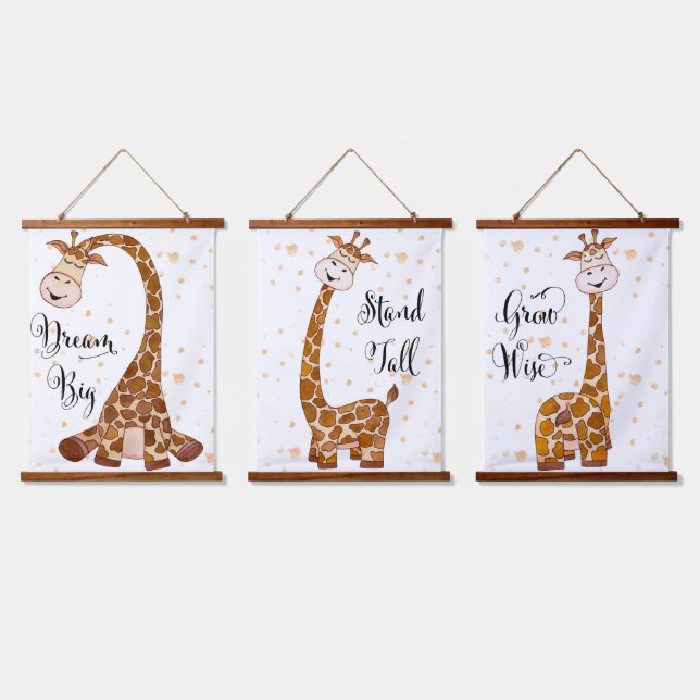 Baby Giraffe Dream Big Grow Wise Nursery Wall Art  (Triple)