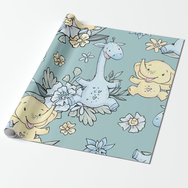 Baby Giraffe & Elephant Wrapping Paper (Unrolled)