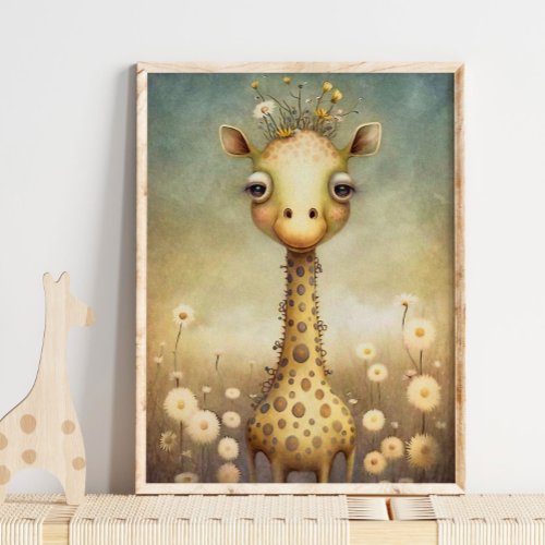 Baby Giraffe Floral African  Giraffe Wall Print