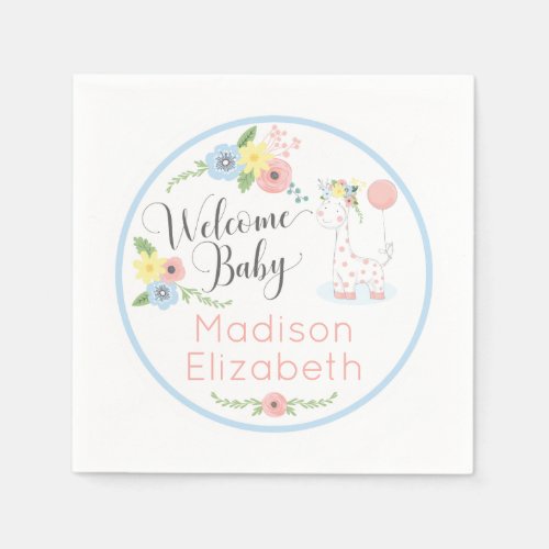 Baby Giraffe Floral Calf Welcome Baby Shower Party Napkins