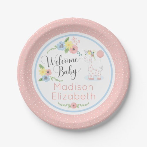 Baby Giraffe Floral Calf Welcome Baby Shower Party Paper Plates