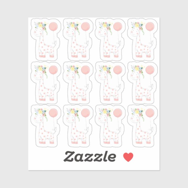 Baby Giraffe Floral Crown Nursery Scrapbook Sheet Sticker (Sheet)