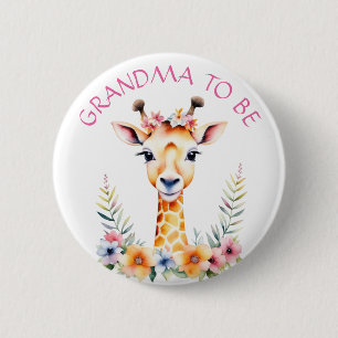 Baby Giraffe Floral, Grandma to be   Baby Shower Button