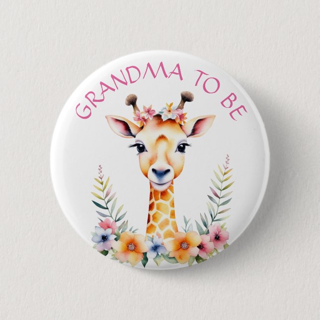 Baby Giraffe Floral, Grandma to be | Baby Shower Button (Front)
