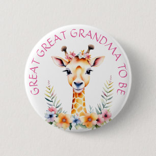 Baby Giraffe Floral, Grandma to be   Baby Shower Button