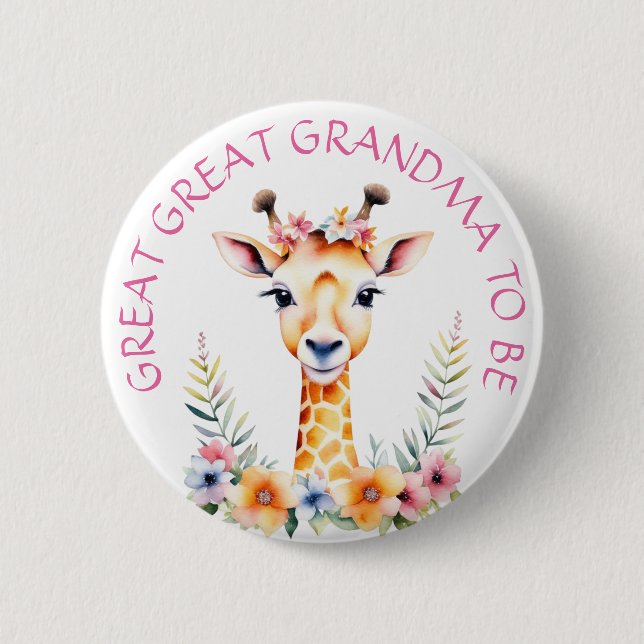 Baby Giraffe Floral, Grandma to be | Baby Shower Button (Front)