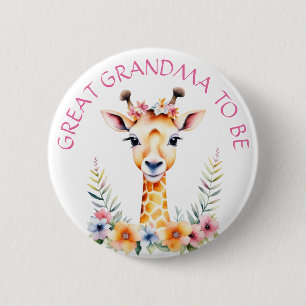 Baby Giraffe Floral, Grandma to be   Baby Shower Button