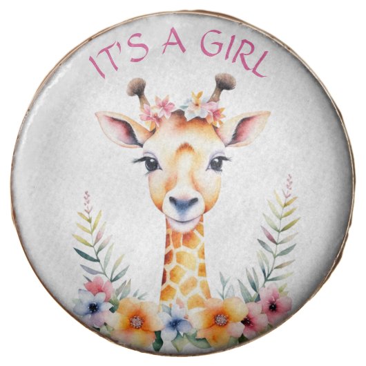 Baby Giraffe Floral, It's a Girl  | Baby Shower Chocolate Covered Oreo (Front)