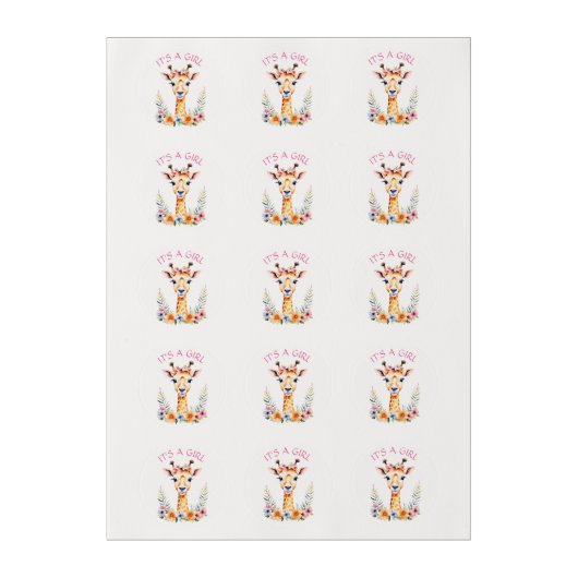 Baby Giraffe Floral, It's a Girl  | Baby Shower Edible Frosting Rounds (Sheet)
