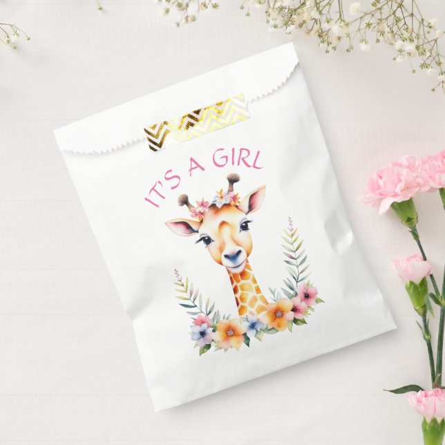 Baby Giraffe Floral, It's a Girl  | Baby Shower Favor Bag (Sealed)