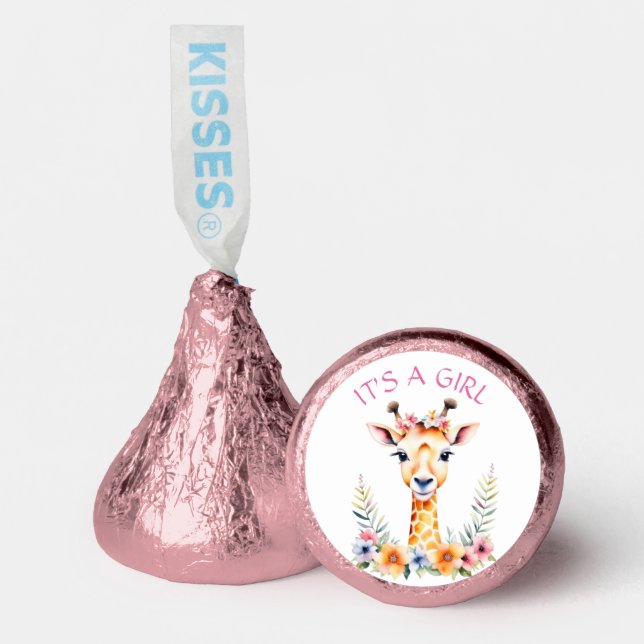 Baby Giraffe Floral, It's a Girl  | Baby Shower Hershey®'s Kisses® (Front)