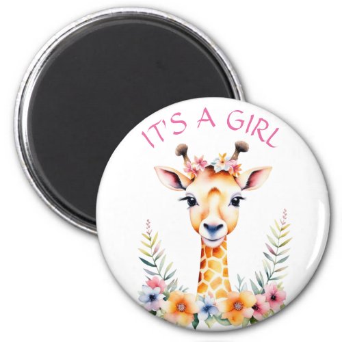 Baby Giraffe Floral Its a Girl   Baby Shower Magnet