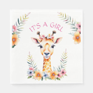 Baby Giraffe Floral, It's a Girl Baby Shower Napkins