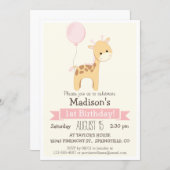 Baby Giraffe Girl's Birthday Party Invitation (Front/Back)