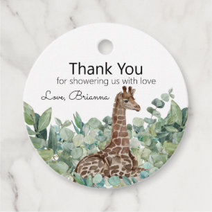 Baby Giraffe Greenery Baby Shower Thank You Favor Tags