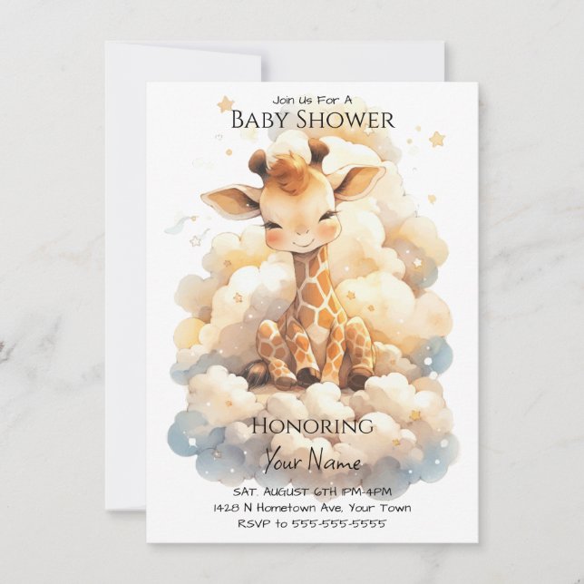 Baby Giraffe In Clouds Baby Shower Invitation (Front)