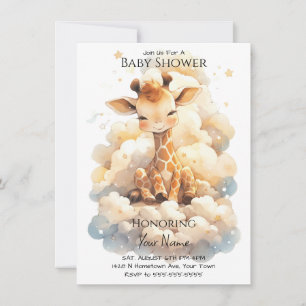 Baby Giraffe In Clouds Baby Shower Invitation