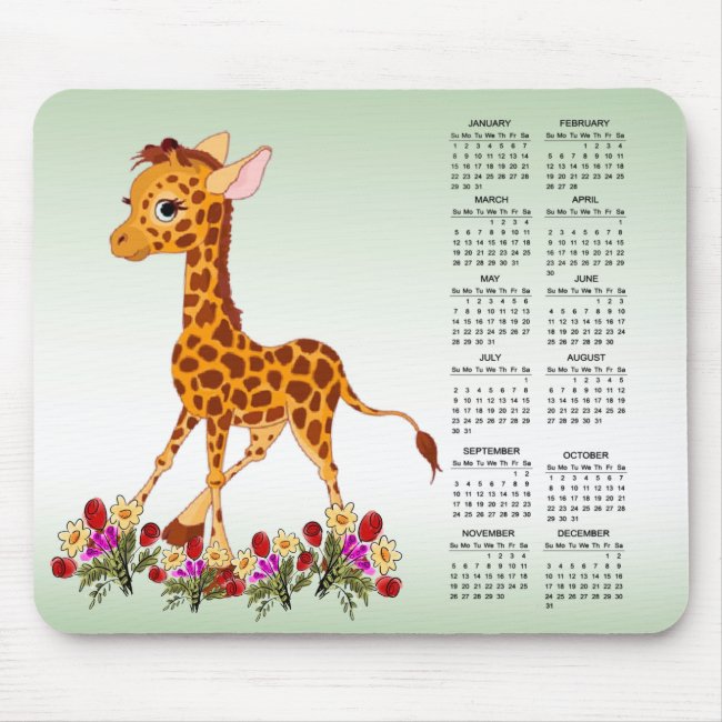 Baby Giraffe in Flowers 2023 Calendar Mousepad