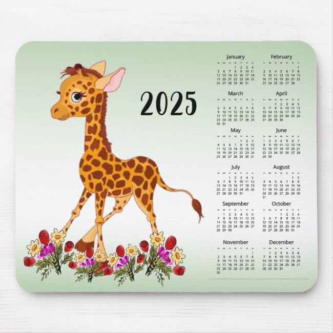 Baby Giraffe in Flowers 2025 Calendar Mousepad