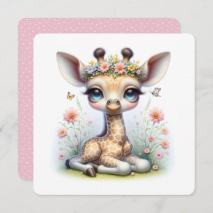 Baby Giraffe In Flowers Baby Shower Invitation