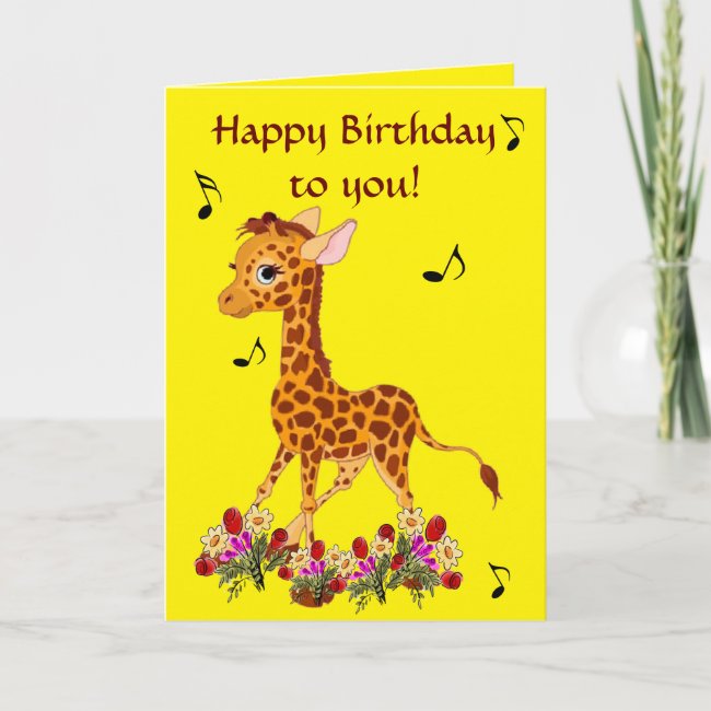 Baby Giraffe in Flowers Birthday Card