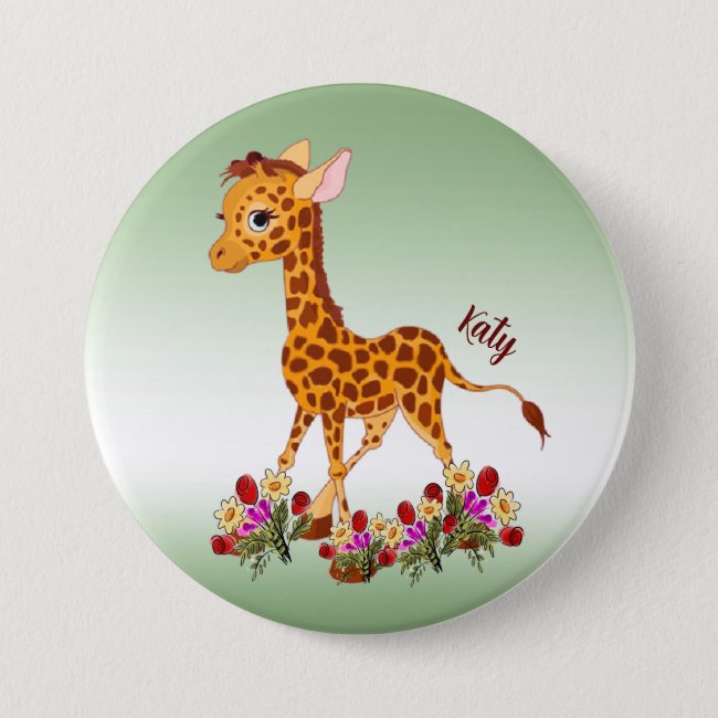 Baby Giraffe in Flowers Button