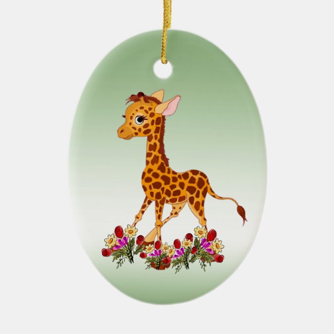 Baby Giraffe in Flowers Ceramic Ornament