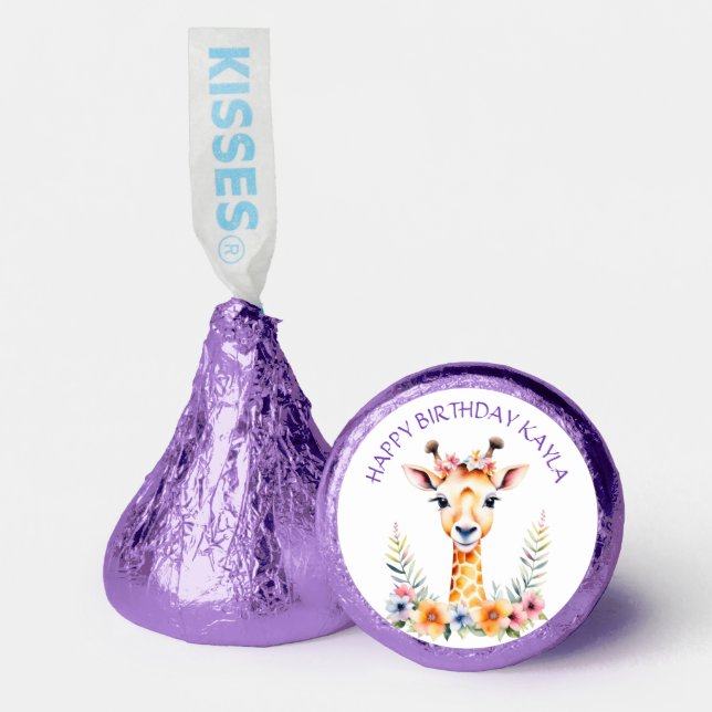 Baby Giraffe in Flowers Girl's Birthday Party Hershey®'s Kisses® (Front)