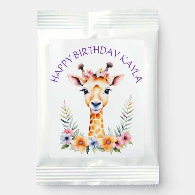 Baby Giraffe in Flowers Girl's Birthday Party Lemonade Drink Mix (Front)