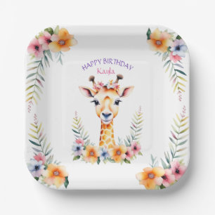 Baby Giraffe in Flowers Girl's Birthday Party Paper Plates