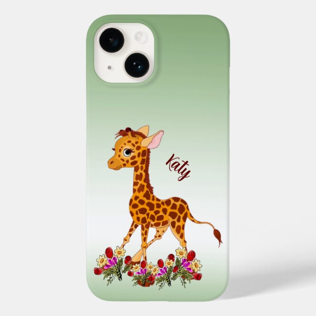 Baby Giraffe in Flowers iPhone 14 Case