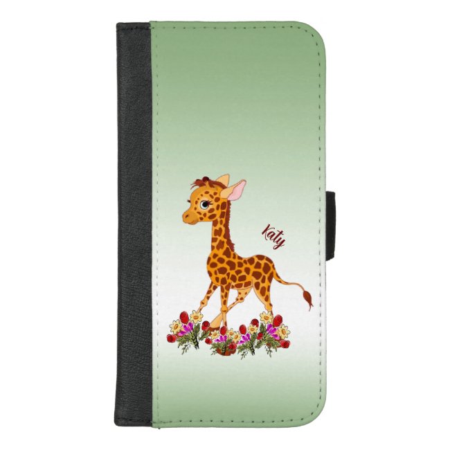 Baby Giraffe in Flowers iPhone Wallet Case