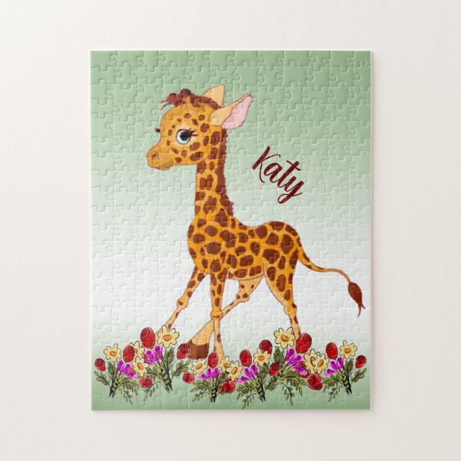Baby Giraffe in Flowers Jigsaw Puzzle