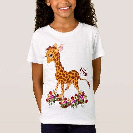 Baby Giraffe in Flowers Kids Shirt